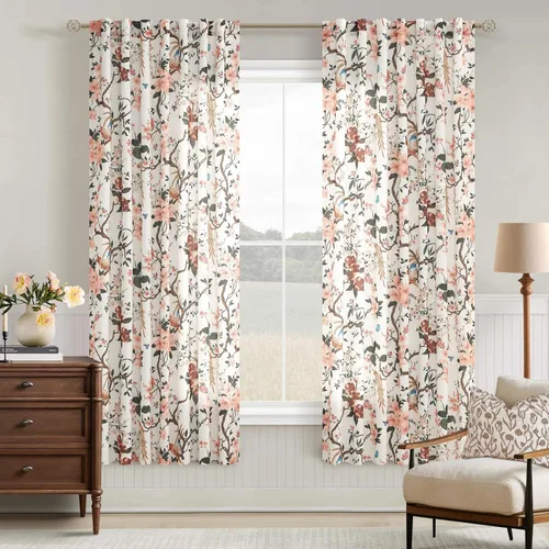 Miniatura 17 de Cortinas de lino florales azules y amarillas, estilo vintage, bohemio, de 63 pulgadas, 2 paneles con pestaña trasera para sala de estar