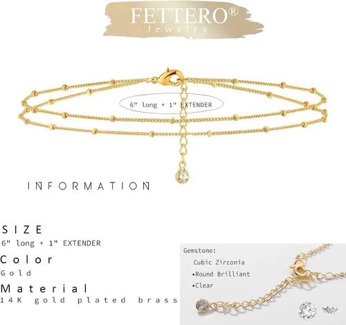 Miniatura 5 de Fettero Pulsera de oro con cadena en capas para mujer ajustable circonita cúbica minimalista simple delicada cuentas estatélite círculo ventilador