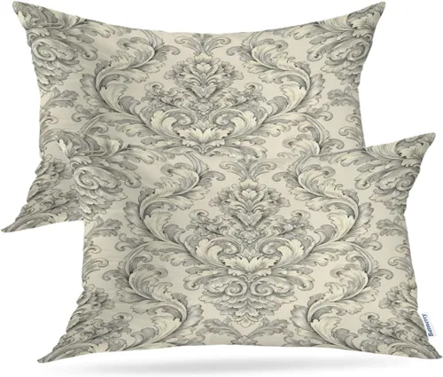 Miniatura 42 de Batmerry Juego de 2 fundas de almohada decorativas con estampado floral gris y blanco de 18 x 18 pulgadas, estilo victoriano con patrón de flores