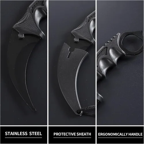 Miniatura 2 de Karambit - Cuchillo táctico de hoja fija, 2 piezas de acero inoxidable para exteriores, cuchillo de caza con funda y cable, adecuado