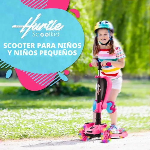 Miniatura 3 de Hurtle Patinete de 3 ruedas para niños, luces LED de ruedas, manubrio ajustable de inclinación para dirigir y asiento plegable, paseo sentado