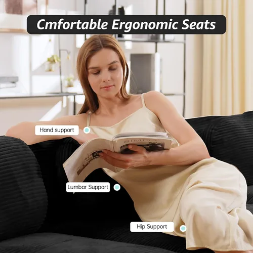 Miniatura 4 de Sofá biplaza moderno de 80 pulgadas para sala de estar, sofá de pana en forma de nube con asiento profundo, sofá modular negro, sofás de dos plazas