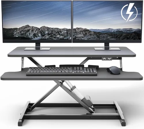 VIVO 32 inch Electric Motor Desk Converter, Height Adjustable Riser, Sit to Stand Dual Monitor and Laptop Workstation with Wide Keyboard Tray,