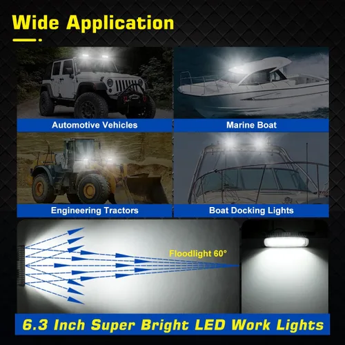 Miniatura 7 de WFPOWER Paquete de 2 luces LED marinas impermeables, 6 pulgadas, luz de inundación para lancha, accesorios de barco, pontón, pesca, camión, SUV