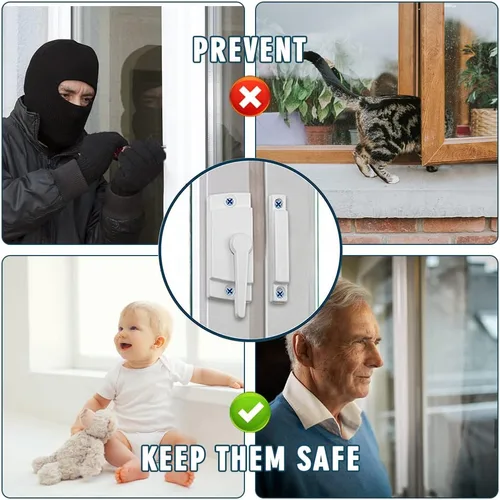 Miniatura 7 de Cerraduras deslizantes para ventana, color blanco, paquete de 2 cerraduras de leva para doble colgado de ventana, cerradura de vinilo de seguridad