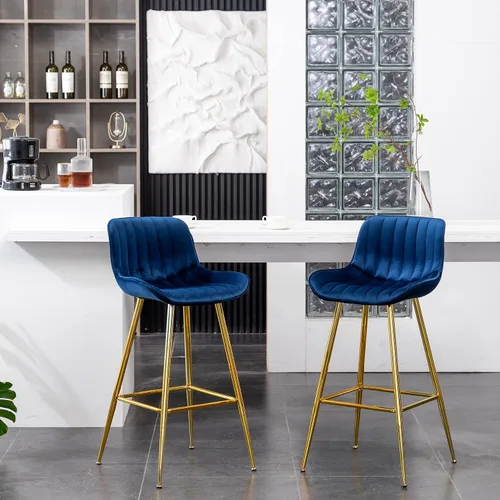 Miniatura 19 de Sidanli Blue - Juego de 2 taburetes de bar de terciopelo de 24 pulgadas con reposapiés, sillas de bar modernas para el hogar, isla de cocina, comedor