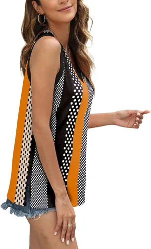 Miniatura 3 de Camiseta sin mangas para mujer, cuello en V, ajuste holgado, casual, básica, con abertura lateral, sin mangas