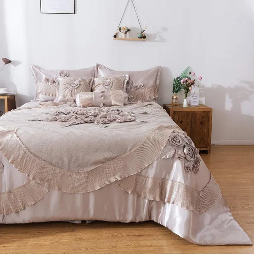 Miniatura 20 de Tache Home Fashion Cinnnamon - Juego de edredón victoriano con volantes florales ((6 piezas), King, canela Chai (VEMA1612-K)