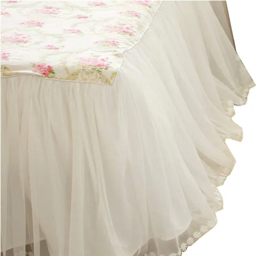 Miniatura 6 de LELVA Faldas de cama con volantes de polvo, tamaño individual, con volantes de encaje y plataforma, 18 pulgadas de profundidad, algodón floral, Rosa