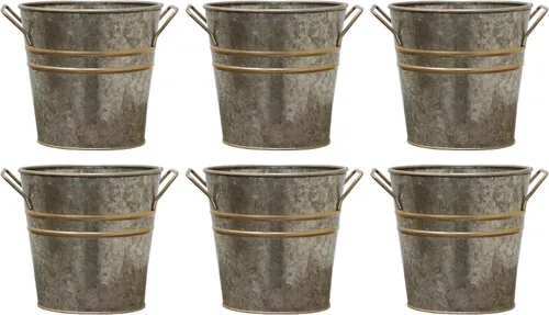 Hosley Juego de 6 jarrones de metal con acabado de zinc, 5 pulgadas de diámetro x 5 pulgadas de alto, regalo ideal para bodas, ocasiones especiales,