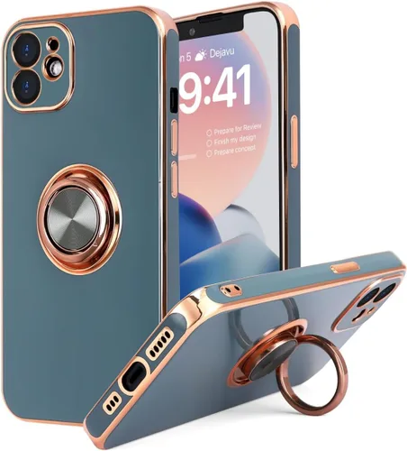 Miniatura 8 de Funda diseñada para iPhone 11, soporte de anillo giratorio de 360° integrado, soporte magnético de silicona suave, cubierta protectora ultra delgada