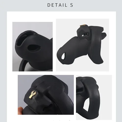 Miniatura 5 de Jaula de castidad de silicona para hombres, dispositivos de castidad negra, diseño de cerradura, jaula de castidad pequeña, jaula de pene masculino