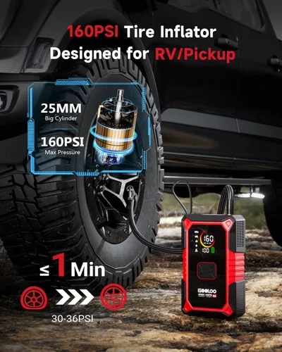 Miniatura 3 de GOOLOO Arrancador de Batería A5 con Compresor de Aire, Arrancador de Batería de Coche de 4000A (Toda Gasolina/10.0L Diésel) con Inflador