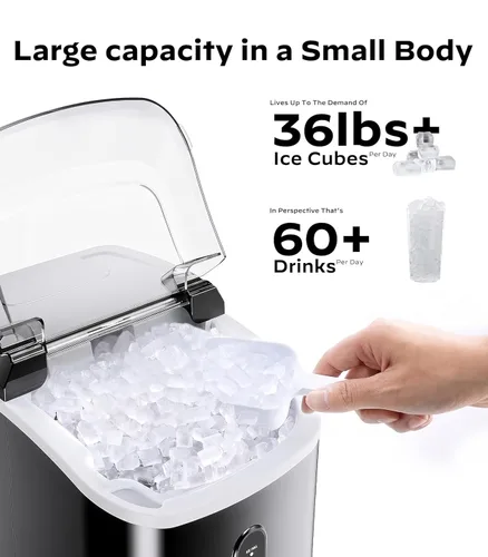 Miniatura 3 de Máquina de hielo Nugget para encimera, Silonn máquina de hielo de pellets masticables con función de autolimpieza, 33 libras/24H máquinas de hielo