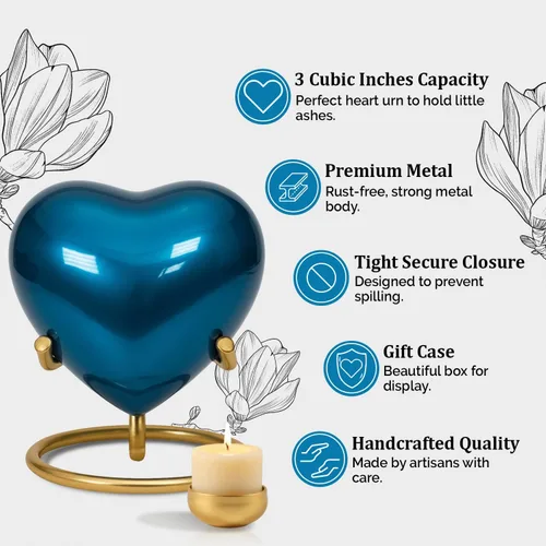 Miniatura 5 de Urnas pequeñas para cenizas humanas, urna de recuerdo para cenizas, conmemorativa de urna de corazón pequeño con soporte, un hermoso homenaje
