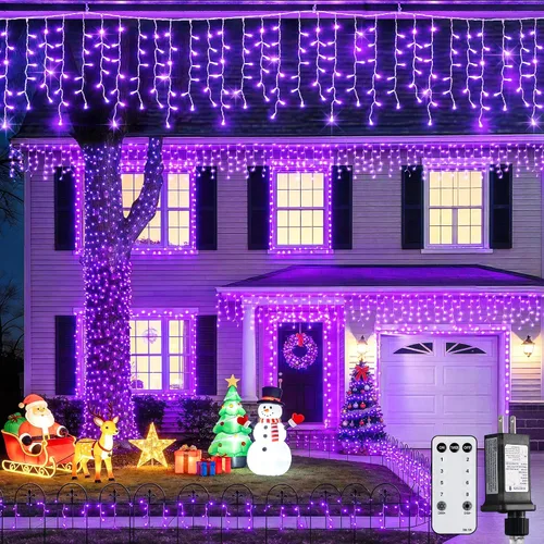 Miniatura 28 de JMEXSUSS 400 luces LED de Navidad de carámbano de 38.8 pies con control remoto, tira de luces multicolor para exteriores enchufables, 8 modos