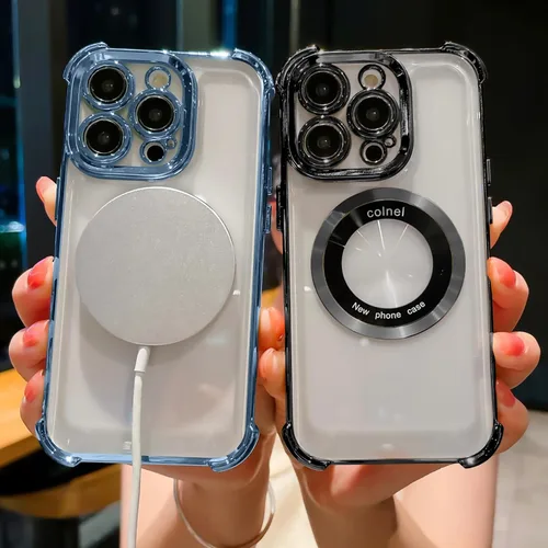 Miniatura 6 de Funda magnética transparente para iPhone 13 Pro, lujo brillante en las cuatro esquinas, protección de grado militar a prueba de golpes con protector