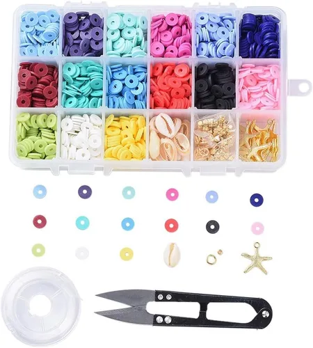 Miniatura 11 de 1520 ~ 1600 unids/caja de 10 colores mezclados planos redondos poliméricos arcilla espaciador perlas 0.315 in Heishi hecho a mano suelta disco