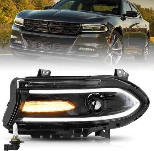 Miniatura 20 de Conjunto de faros halógenos compatible con Dodge Charger 2015-2023 con doble barra LED DRL, par izquierdo del conductor izquierdo