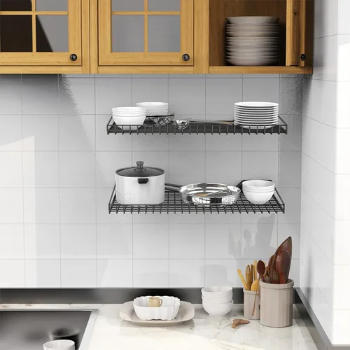 Miniatura 5 de WALMANN Paquete de 2 estantes de pared de garaje, estantes de almacenamiento de pared de 23.5 x 12 pulgadas para garaje, armario, lavandería, Negro