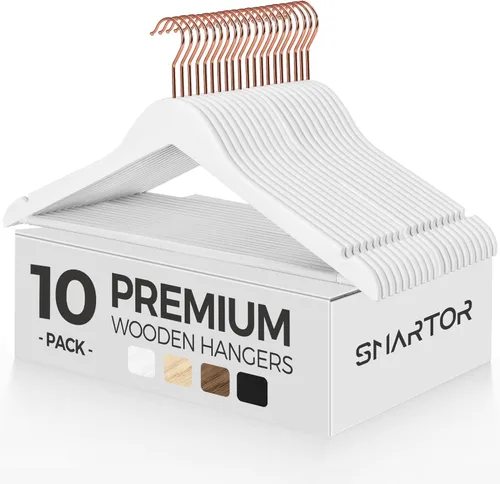 Miniatura 13 de Smartor Paquete de 20 perchas de madera maciza para armario, perchas de madera resistente para trajes, camisas, vestidos, con gancho de oro rosa