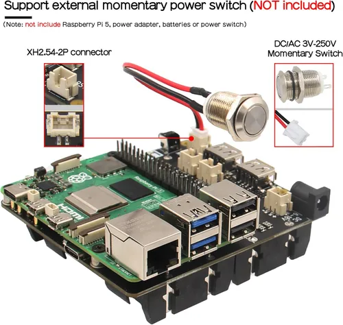 Miniatura 8 de Geekworm X1202 Placa de expansión UPS de 4 celdas y 5 V para Raspberry Pi 5 Salida máxima de 5.1 V 5 A Entrada ancha de 6 a 18 V Encendido