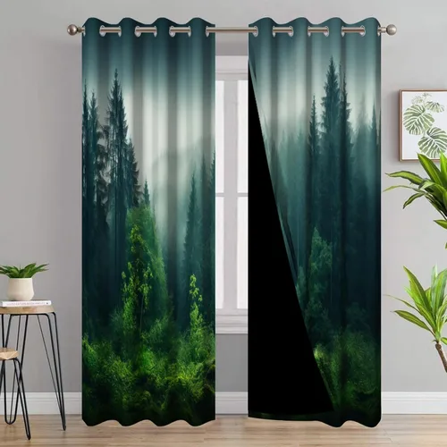 Miniatura 51 de AWERT Cortinas opacas para dormitorio, árbol negro con niebla, naturaleza, amanecer, bosque, 2 paneles para sala de estar, bloqueo de calor, 21 x 45
