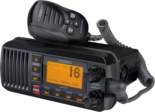 Uniden UM435BK Advanced Fixed Mount VHF Marine Radio, todos los canales marinos estadounidenses/internacionales/canadienses incluyendo nuevos Negro