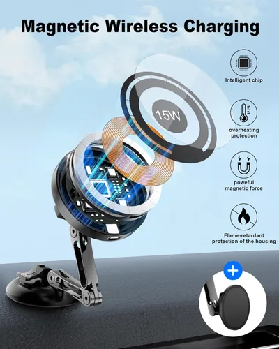Miniatura 2 de ZBF Magnetic Car Phone Holder, 15W for MagSafe Car Mount Charger(Fast Wireless Charging,Vacuum) 360°Adjustable Car Mount for Women Men iPhone 17-12