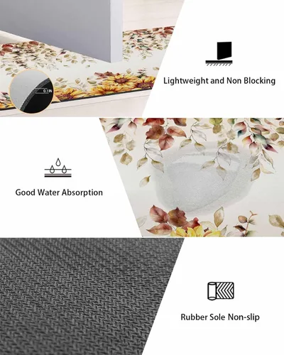 Miniatura 3 de Tapete de baño de eucalipto y girasol para bañera, antideslizante, de secado rápido y absorbente, de tierra de diatomeas, fregadero de cocina
