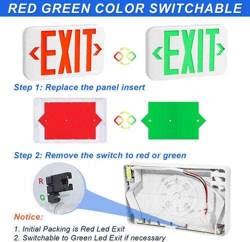Miniatura 4 de Señal de salida con luz de emergencia, luz LED de salida con batería de respaldo, letra roja de doble cara, luz comercial de salida de emergencia