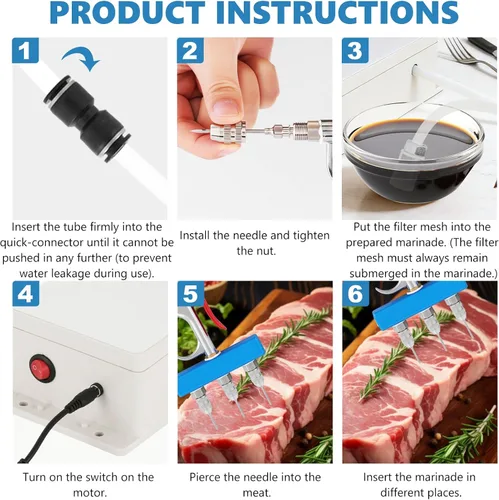 Miniatura 6 de Bomba eléctrica de inyección de carne con manguera, inyector eléctrico de marinada de acero inoxidable, jeringa de carne de 50 W, pistola individual