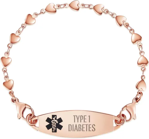 Miniatura 15 de LinnaLove Pulsera de alerta médica de corazón para mujer, joyería de identificación médica de moda 7-8.5 pulgadas ajustable
