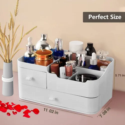 Miniatura 3 de Escritorio de maquillaje organizador de cosméticos con cajones para cepillos, sombra de ojos, lociones, lápiz labial y esmalte de uñas, ideal