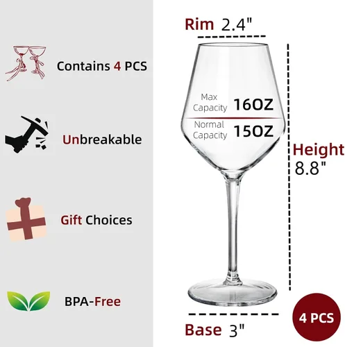 Miniatura 2 de Dicunoy Juego de 4 copas de vino irrompibles de 16 onzas, copas de vino de plástico para exteriores, copas de plástico, reutilizables, sin BPA