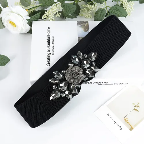 Miniatura 7 de E-Clover Cinturón elástico de la cincha de la cintura de las mujeres de la hebilla del Rhinestone floral de la manera para el tamaño de la cintura