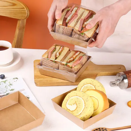 Miniatura 6 de Paquete de 100 cajas de charcutería con tapas transparentes, caja de panadería de papel Kraft To Go de 5 pulgadas con 500 calcomanías, cuerda