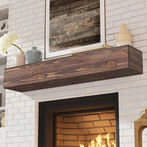 Miniatura 36 de Eshoma - Repisa para chimenea artesanal; estante sólido para colocarse sobre la chimenea; estante flotante montado en la pared con soportes Nogal