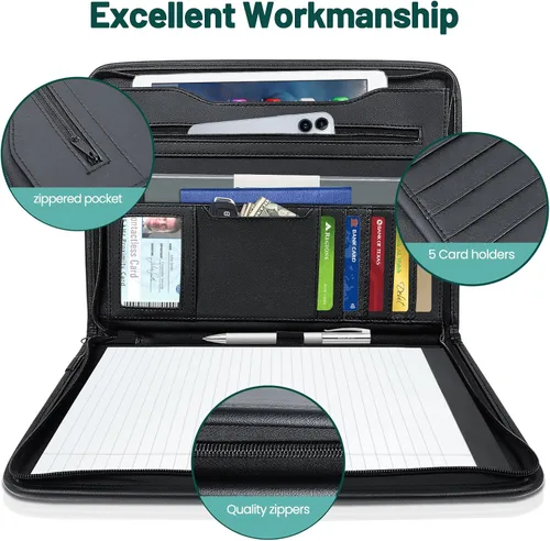 Miniatura 4 de Portfolio Business for Men - Carpeta de padfolio de 10 x 13.5 pulgadas con cremallera, cartera de piel sintética para currículum, documentos