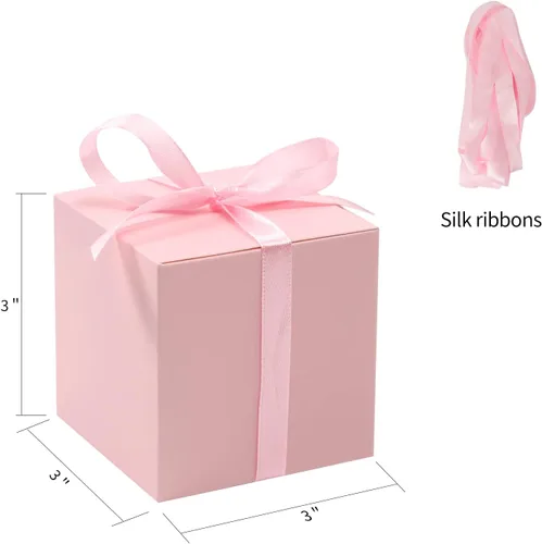 Miniatura 4 de COTOPHER 60 cajas de regalo pequeñas, cajas de regalo de 2 x 2 x 2 pulgadas, cajas de regalo de papel con cintas, caja de dulces para regalos de Rosa