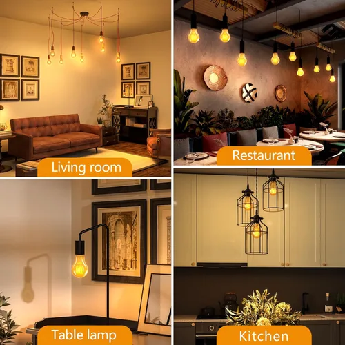 Miniatura 7 de HESSION Bombillas LED Edison A19 vintage, equivalente a 4 W, bombillas LED regulables de 40 W, 400 lúmenes, bombillas cálidas ámbar de 2300 K, base