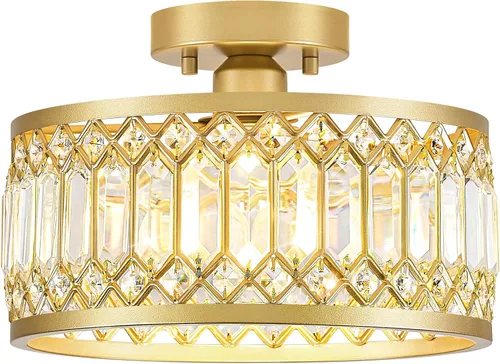 Miniatura 14 de Pevfah Lámpara de techo negra de cristal, moderna lámpara de techo semiempotrada, accesorios de iluminación de pasillo redondo para cocina, entrada