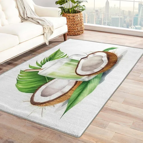 Alfombras de coco para entrada, dormitorio, sala de estar, alfombra de área de frutas tropicales de 2 x 3, lavable, antideslizante, suave, alfombra