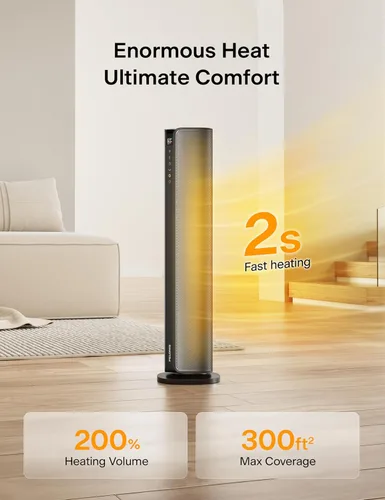 Miniatura 2 de PELONIS Calentador de espacio para habitación grande, calentadores eléctricos inteligentes de 30 pulgadas con termostato, aplicación y control
