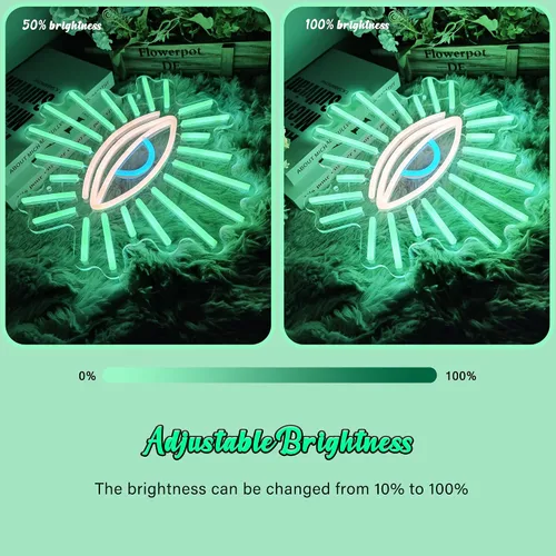 Miniatura 6 de Letreros de neón de ojos malvados para decoración de pared, letreros de neón LED verdes con atenuación, decoración de pared bohemia, decoración