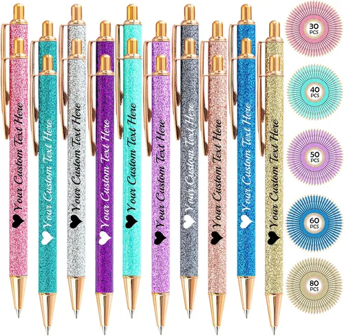 Miniatura 35 de Hasta 100 bolígrafos personalizados con nombre a granel, bolígrafo con purpurina de impresión personalizada, grabado gratis, texto con logotipo