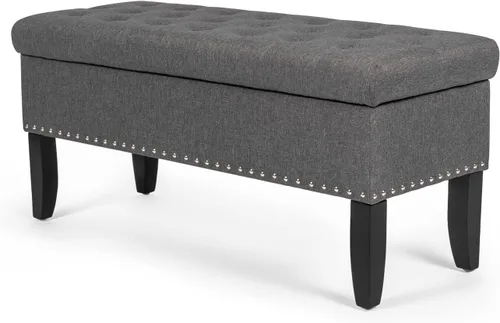 Miniatura 10 de Joveco Banco otomano de almacenamiento, banco de entrada copetudo con botones con remache, reposapiés para sala de estar y dormitorio (beige oscuro)
