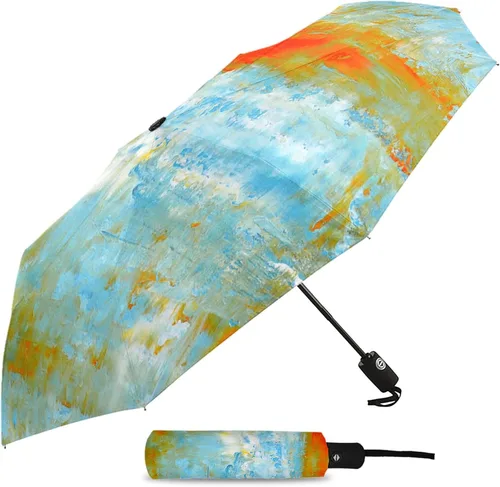 Miniatura 2 de DHDM Whitened Automatic Umbrella for Rain and Sun Male Women Beach Parasol Print Folding Umbrella