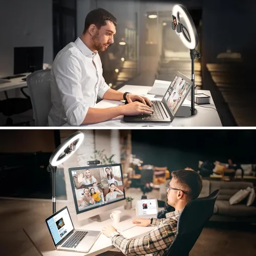 Miniatura 6 de Anillo de luz de escritorio de 10 pulgadas con soporte, iluminación de zoom con soporte para teléfono para computadora, videollamadas, conferencias