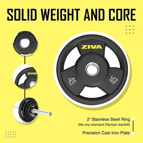 Miniatura 4 de ZIVA RPU Grip Disc Olympic - Disco de peso de 2 pulgadas, revestimiento de uretano de goma resistente de alta calidad, inserto de acero inoxidable